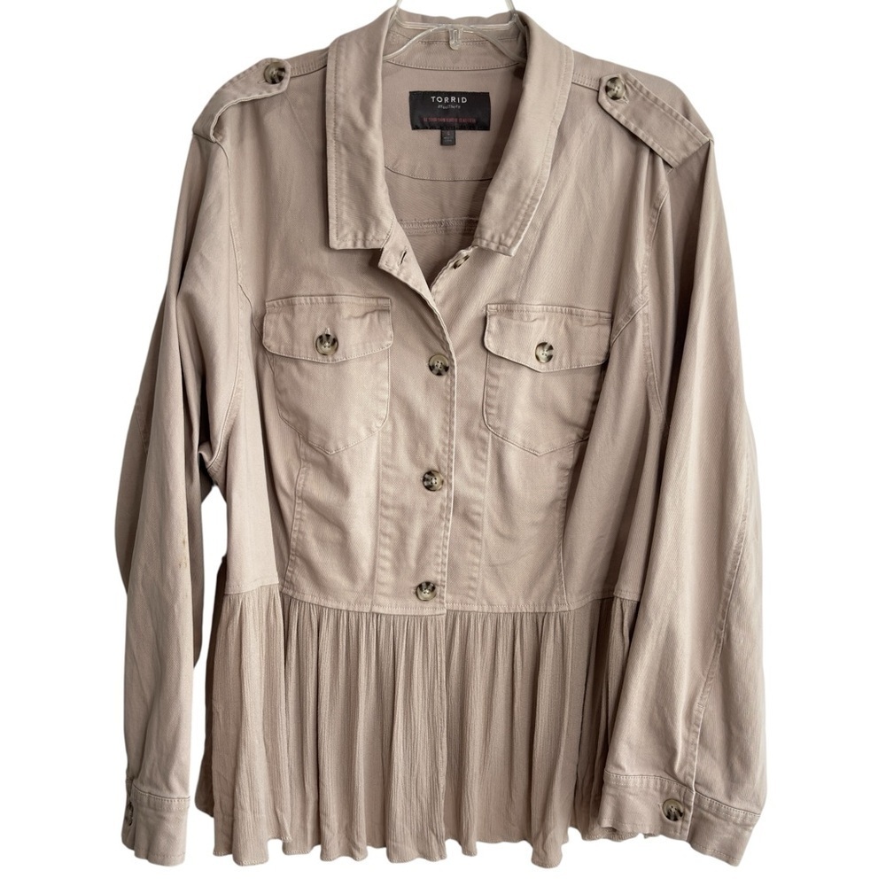 Torrid Stretch Army Peplum Trucker Jacket Plus Size 4 Khaki Tan Comfort Oversize